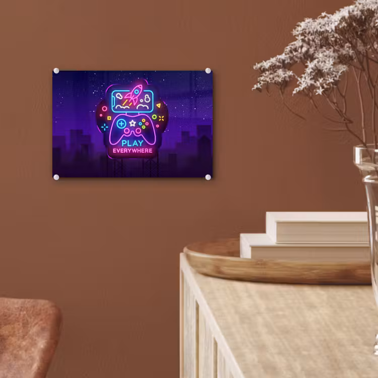 Gaming - Neon - Play - Blauw - Nacht - Controller plexiglas 5mm klein -sfeer5