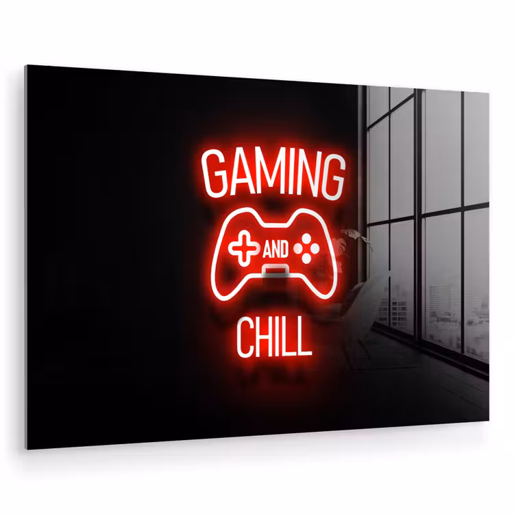 Gaming - Quotes - Gaming and chill - Neon - Rood plexiglas 5mm klein -zzzproduct_nieuw