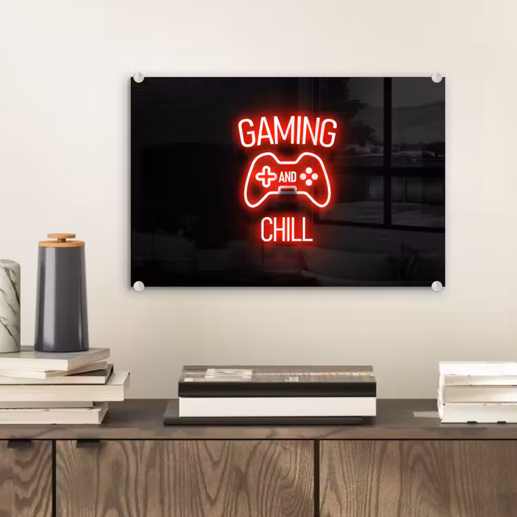 Gaming - Quotes - Gaming and chill - Neon - Rood plexiglas 5mm klein -sfeer1