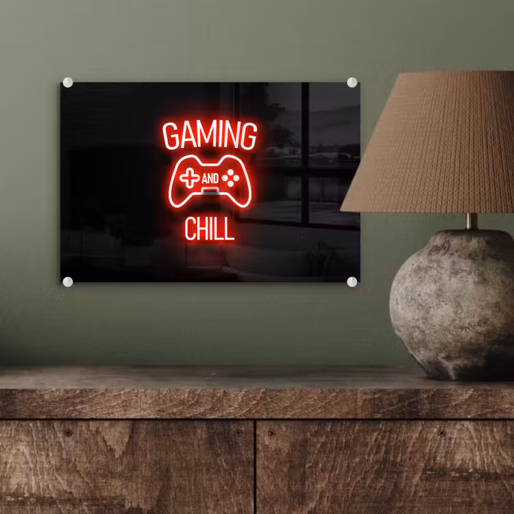 Gaming - Quotes - Gaming and chill - Neon - Rood plexiglas 5mm klein -sfeer3