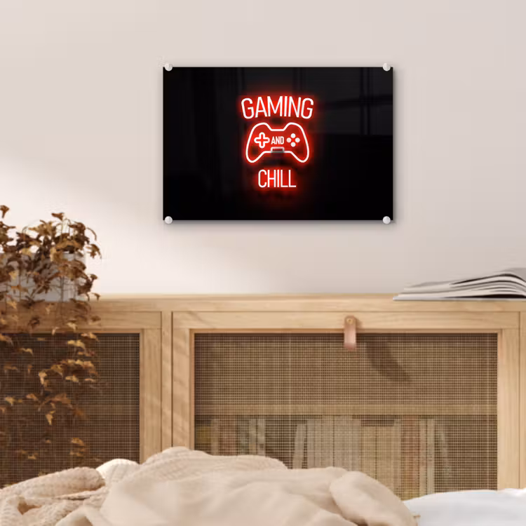 Gaming - Quotes - Gaming and chill - Neon - Rood plexiglas 5mm klein -sfeer4