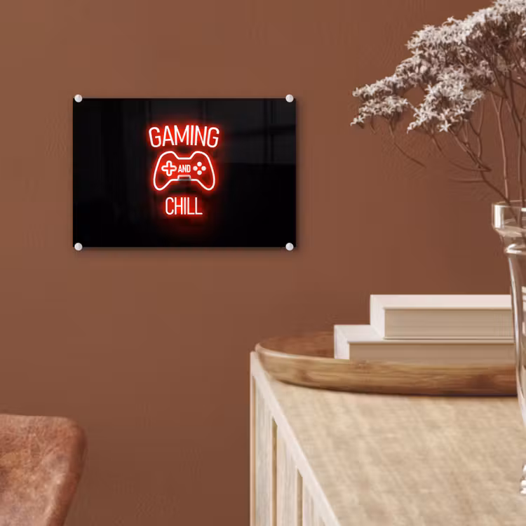 Gaming - Quotes - Gaming and chill - Neon - Rood plexiglas 5mm klein -sfeer5