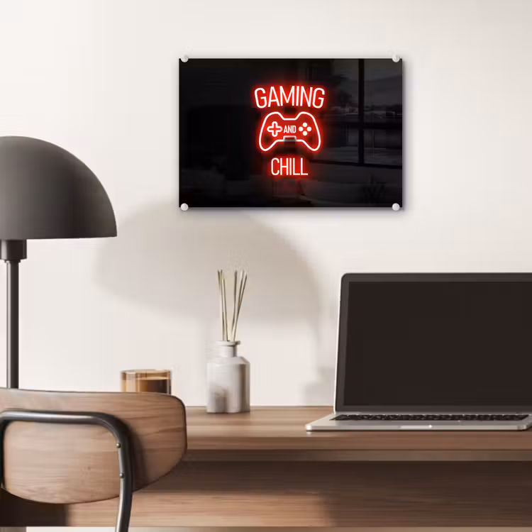 Gaming - Quotes - Gaming and chill - Neon - Rood plexiglas 5mm klein -sfeer6