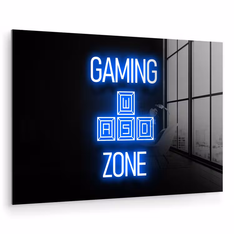 Gaming - Tekst - Gaming zone - Neon - Blauw plexiglas 5mm klein -zzzproduct_nieuw