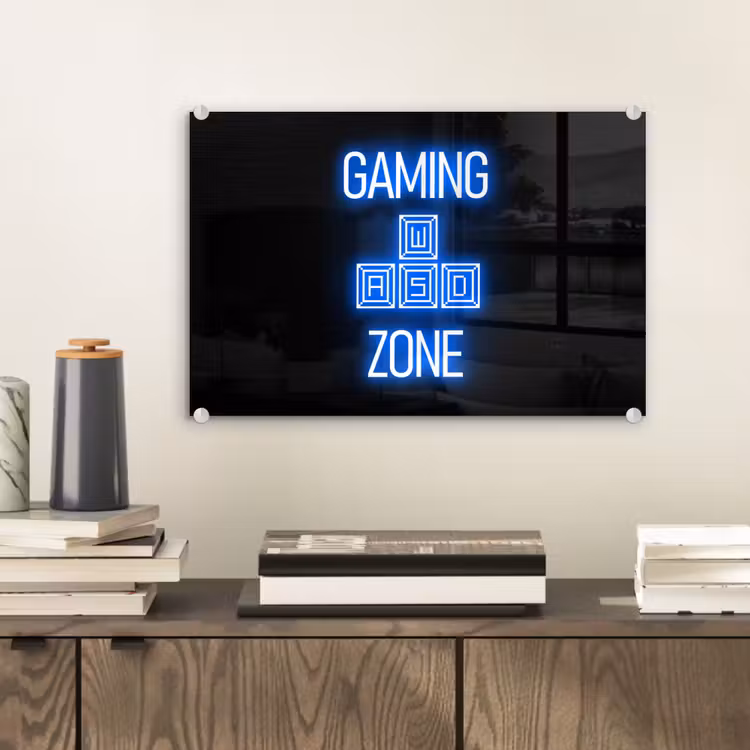 Gaming - Tekst - Gaming zone - Neon - Blauw plexiglas 5mm klein -sfeer1
