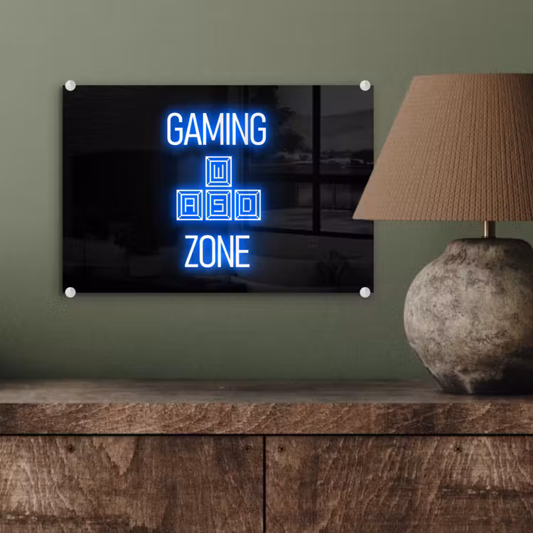 Gaming - Tekst - Gaming zone - Neon - Blauw plexiglas 5mm klein -sfeer3