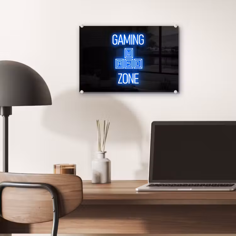 Gaming - Tekst - Gaming zone - Neon - Blauw plexiglas 5mm klein -sfeer6