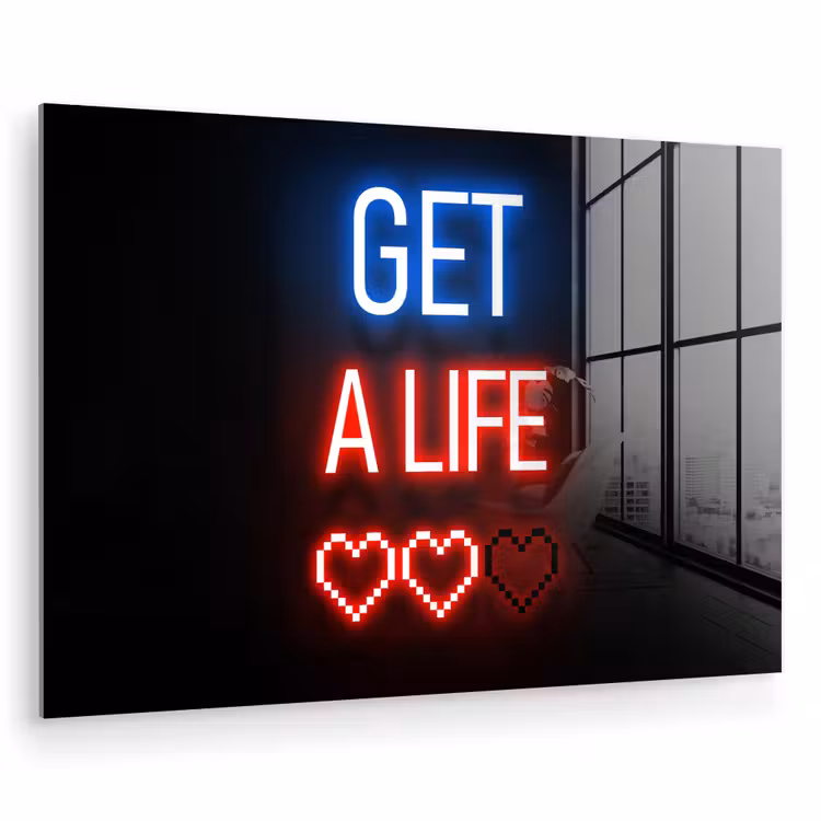 Gaming - Tekst - Get a life - Neon - Zwart plexiglas 5mm klein -zzzproduct_nieuw