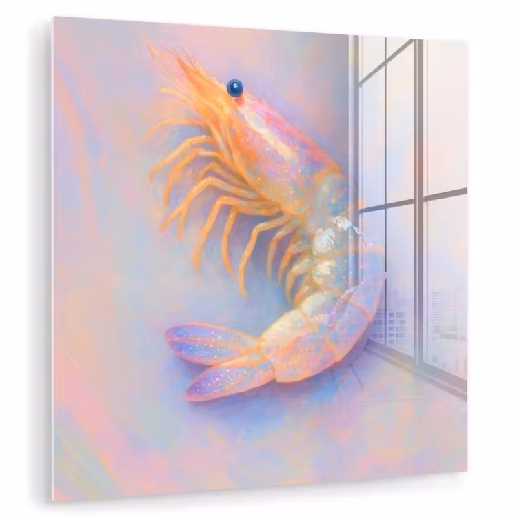 Garnaal - Subtiele structuur - Blauw - Roze plexiglas 5mm klein -zzzproduct_nieuw