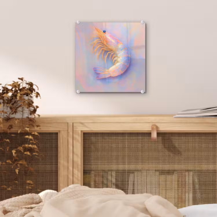Garnaal - Subtiele structuur - Blauw - Roze plexiglas 5mm klein -sfeer4