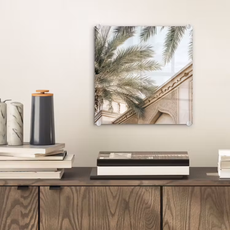 Gebouw - Palmbomen - Beige - Zon plexiglas 5mm klein -sfeer1