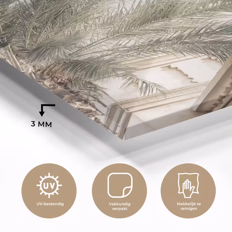 Gebouw - Palmbomen - Beige - Zon plexiglas 5mm klein -sfeer2