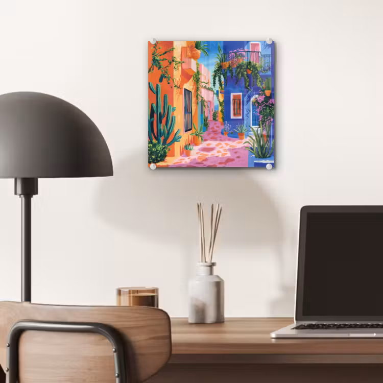 Geel - Blauw - Oranje - Huis plexiglas 5mm klein -sfeer6
