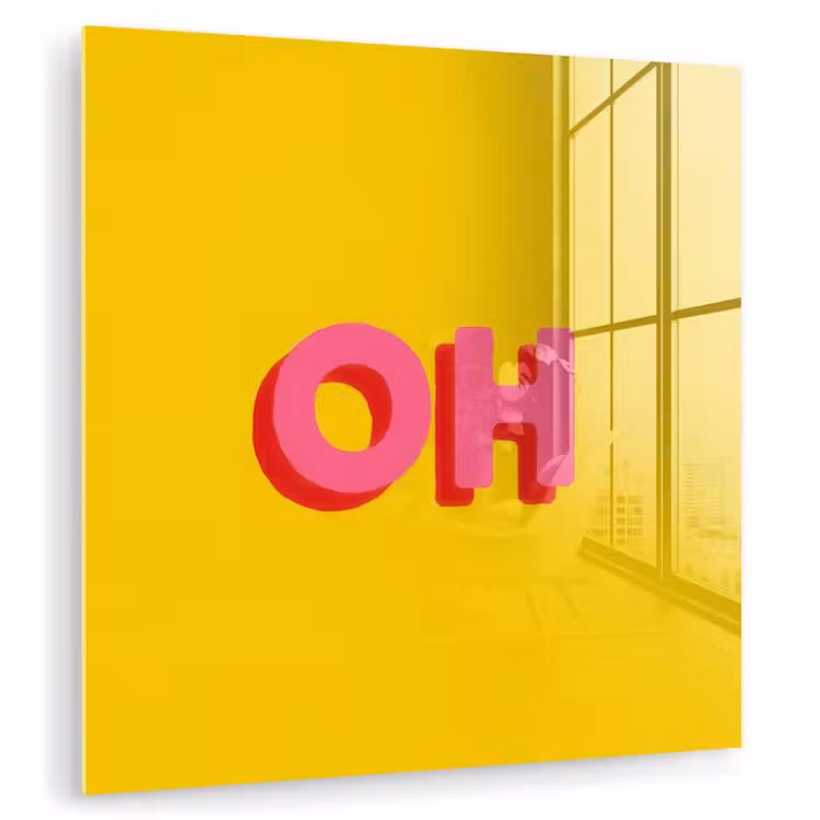 Geel - Roze - Oh - 3D plexiglas 5mm klein -zzzproduct_nieuw