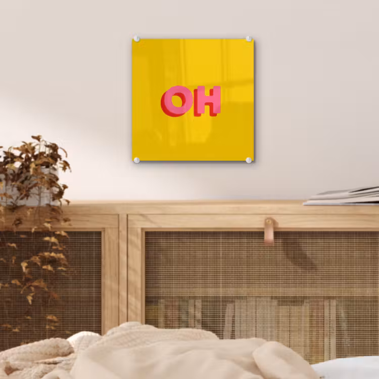 Geel - Roze - Oh - 3D plexiglas 5mm klein -sfeer4