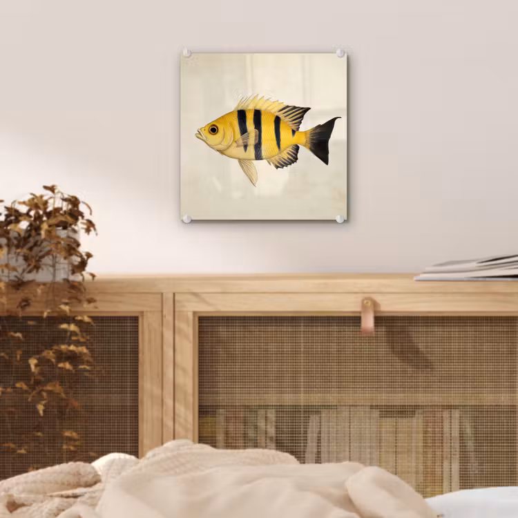 Geel - Vis - Strepen - Tropisch plexiglas 5mm klein -sfeer4