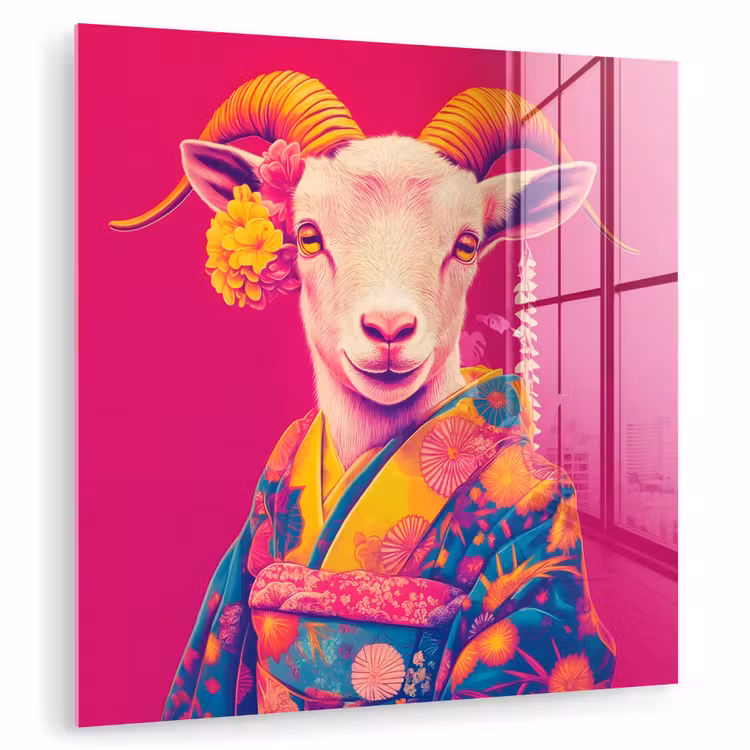 Geit - Hoorns - Kimono - Kleurrijk plexiglas 5mm klein -zzzproduct_nieuw