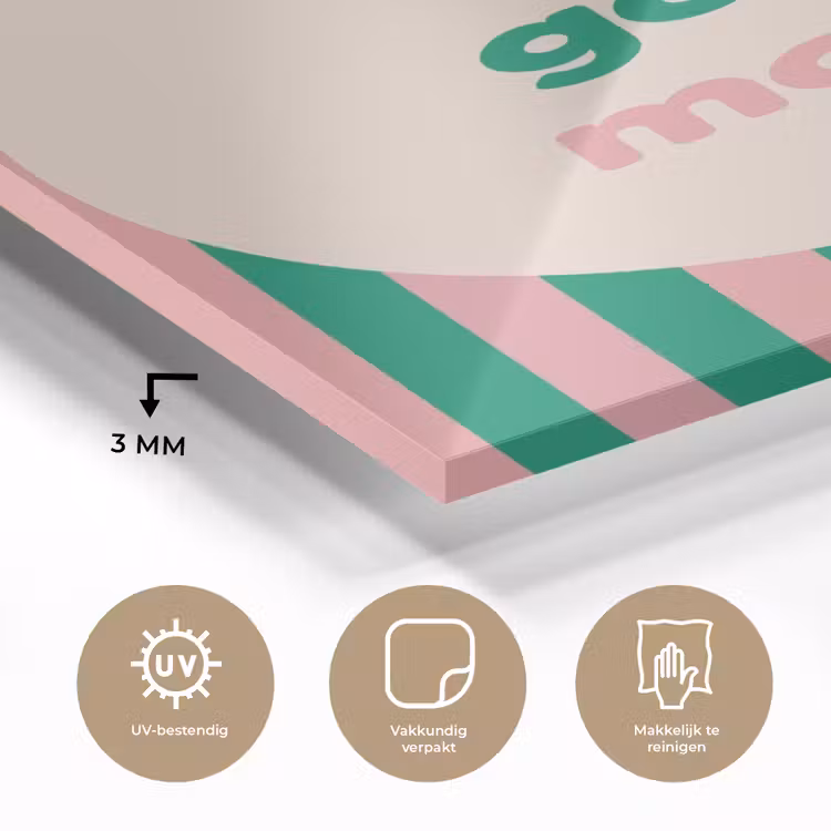Gestreept - Quote - Ovaal - Roze plexiglas 5mm klein -sfeer2