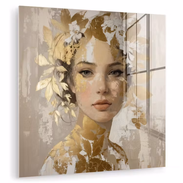 Gezicht - Vrouw - Bladeren - Goud plexiglas 5mm klein -zzzproduct_nieuw