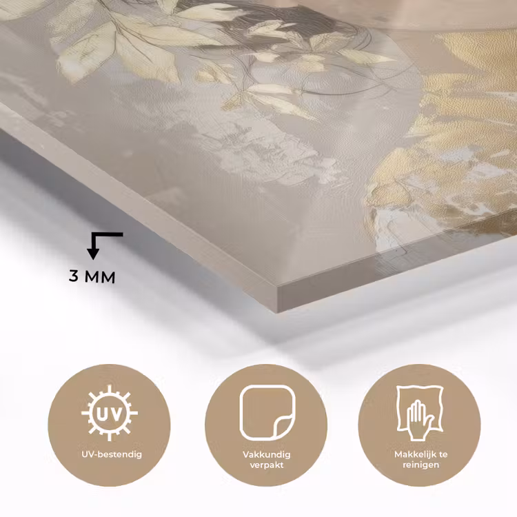 Gezicht - Vrouw - Bladeren - Goud plexiglas 5mm klein -sfeer2