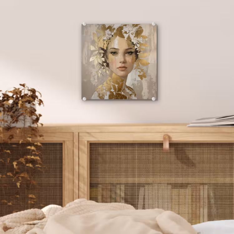 Gezicht - Vrouw - Bladeren - Goud plexiglas 5mm klein -sfeer4