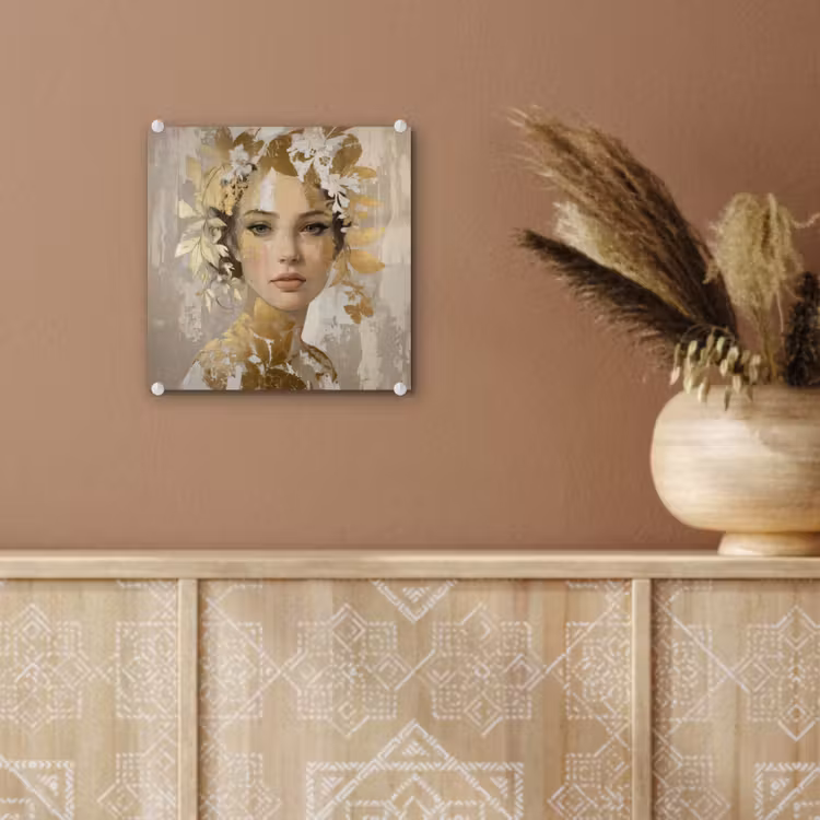 Gezicht - Vrouw - Bladeren - Goud plexiglas 5mm klein -sfeer5