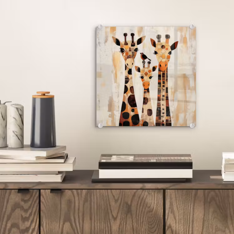 Giraffen - Cartoon - Crème plexiglas 5mm klein -sfeer1