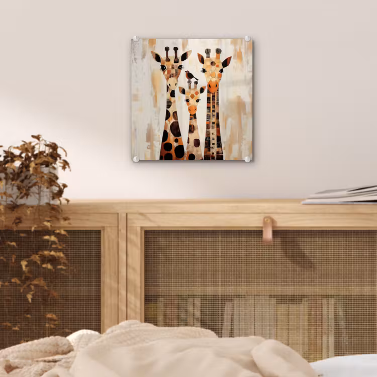 Giraffen - Cartoon - Crème plexiglas 5mm klein -sfeer4