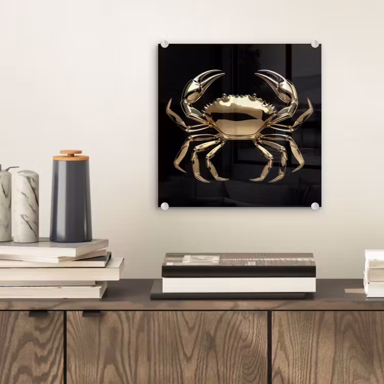 Goud - Krab - Dieren - Zwart plexiglas 5mm klein -sfeer1