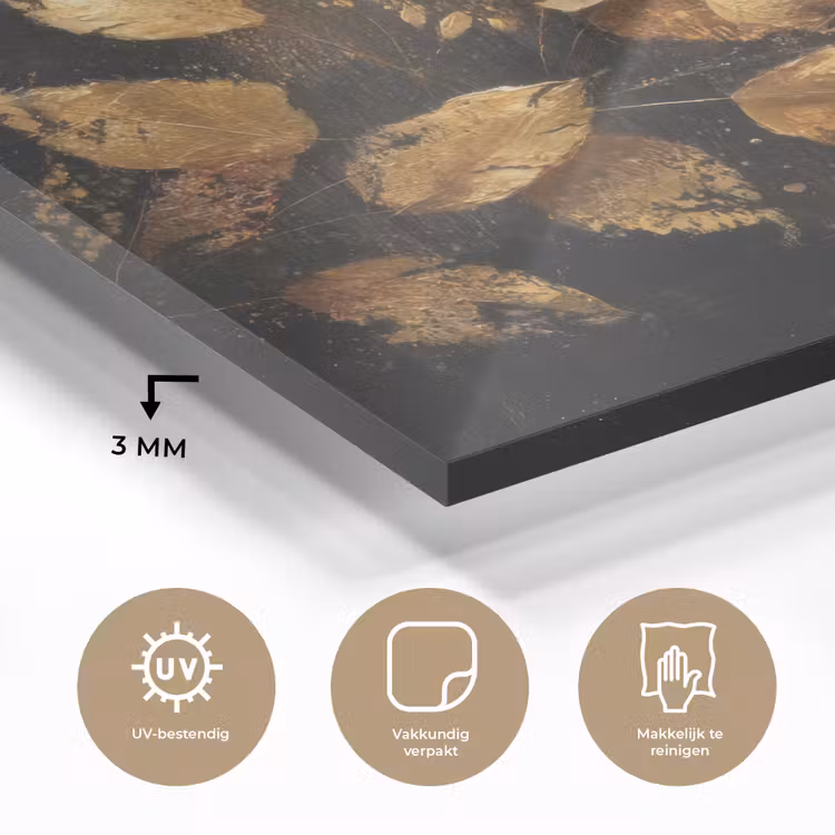 Gouden Bladeren op Donkere Achtergrond plexiglas 5mm klein -sfeer2