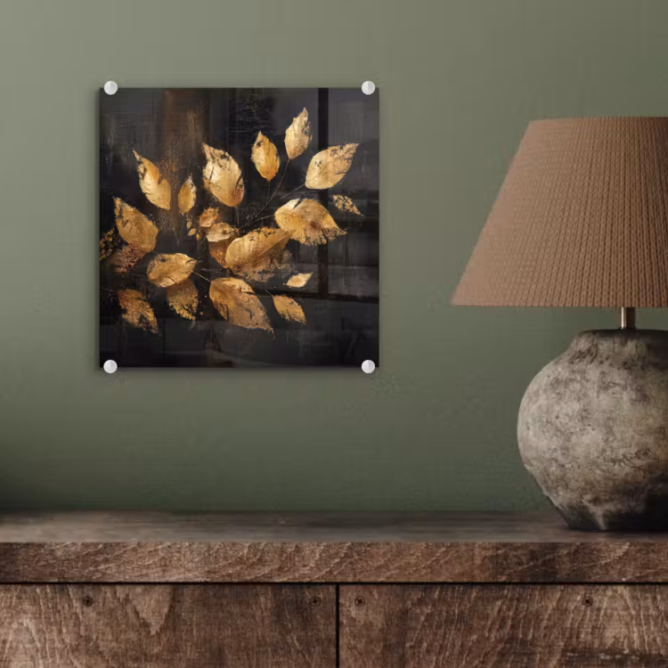 Gouden Bladeren op Donkere Achtergrond plexiglas 5mm klein -sfeer3