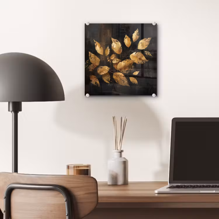 Gouden Bladeren op Donkere Achtergrond plexiglas 5mm klein -sfeer6