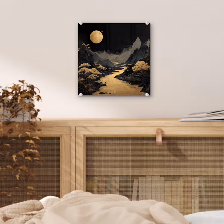 Gouden rivier - Bergen - Maan - Sterrenhemel plexiglas 5mm klein -sfeer4