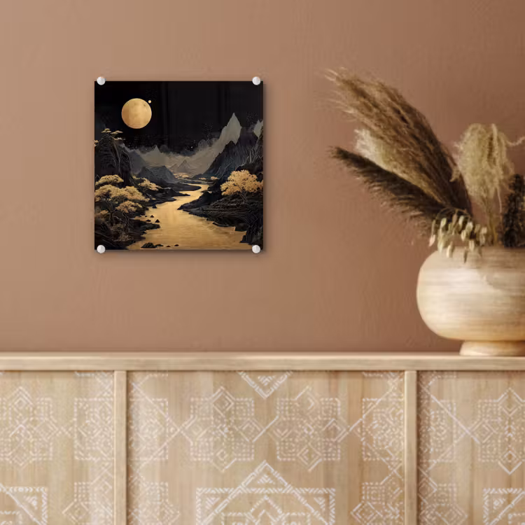 Gouden rivier - Bergen - Maan - Sterrenhemel plexiglas 5mm klein -sfeer5