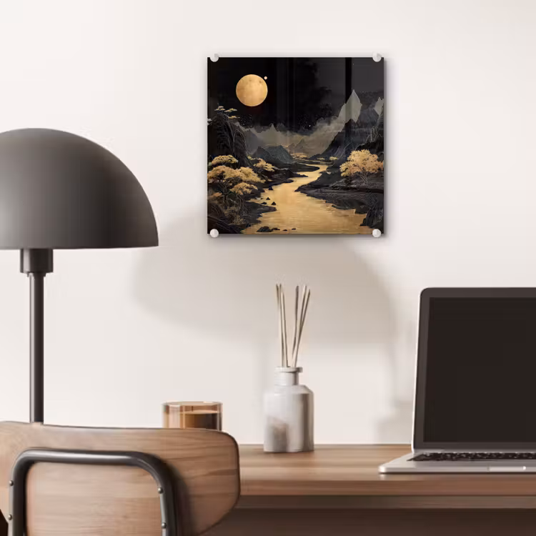 Gouden rivier - Bergen - Maan - Sterrenhemel plexiglas 5mm klein -sfeer6