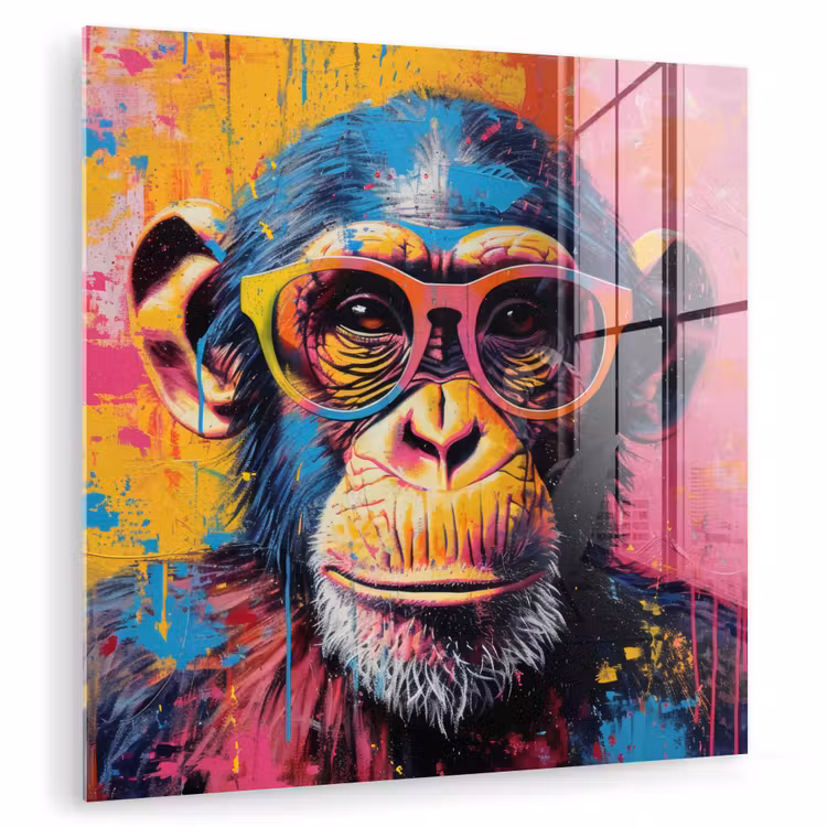 Graffiti - Chimpansee - Aap - Bril - Kleurrijk plexiglas 5mm klein -zzzproduct_nieuw