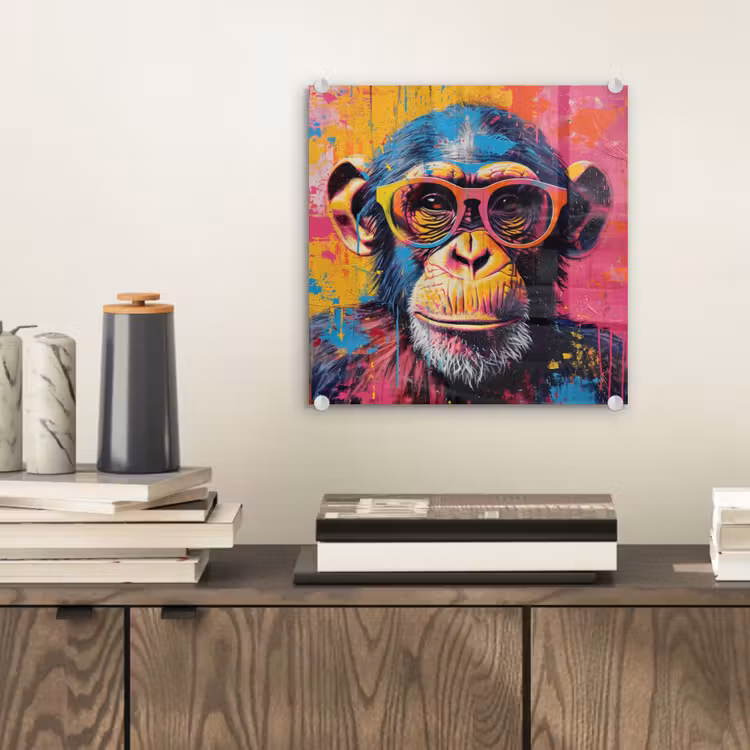 Graffiti - Chimpansee - Aap - Bril - Kleurrijk plexiglas 5mm klein -sfeer1