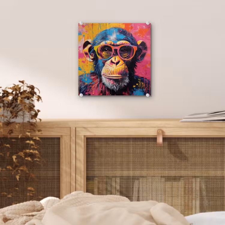 Graffiti - Chimpansee - Aap - Bril - Kleurrijk plexiglas 5mm klein -sfeer4