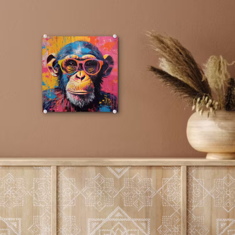 Graffiti - Chimpansee - Aap - Bril - Kleurrijk plexiglas 5mm klein -sfeer5