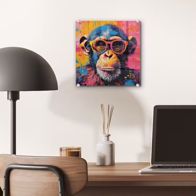 Graffiti - Chimpansee - Aap - Bril - Kleurrijk plexiglas 5mm klein -sfeer6