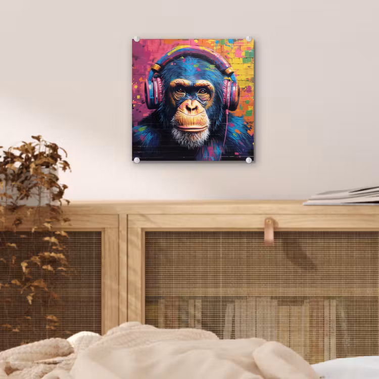 Graffiti - Chimpanzee - Street art - Koptelefoon - Aap plexiglas 5mm klein -sfeer4
