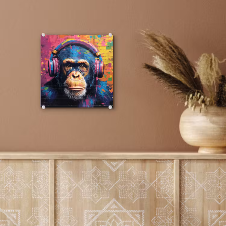 Graffiti - Chimpanzee - Street art - Koptelefoon - Aap plexiglas 5mm klein -sfeer5