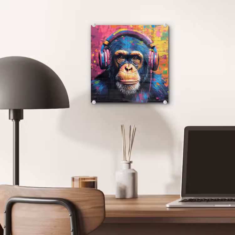 Graffiti - Chimpanzee - Street art - Koptelefoon - Aap plexiglas 5mm klein -sfeer6