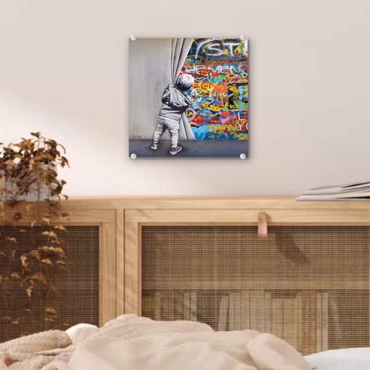Graffiti - Illusie - Jongen - Street art plexiglas 5mm klein -sfeer4