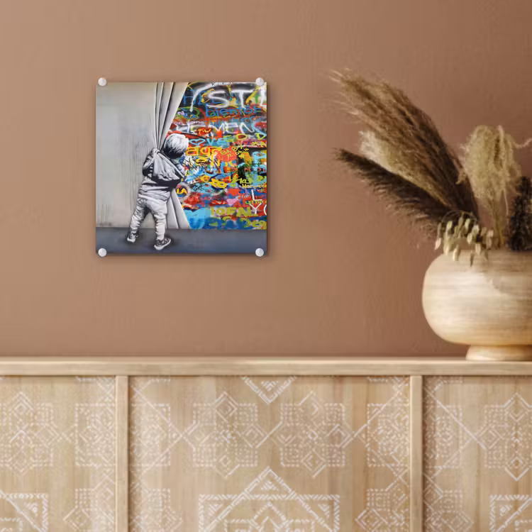 Graffiti - Illusie - Jongen - Street art plexiglas 5mm klein -sfeer5