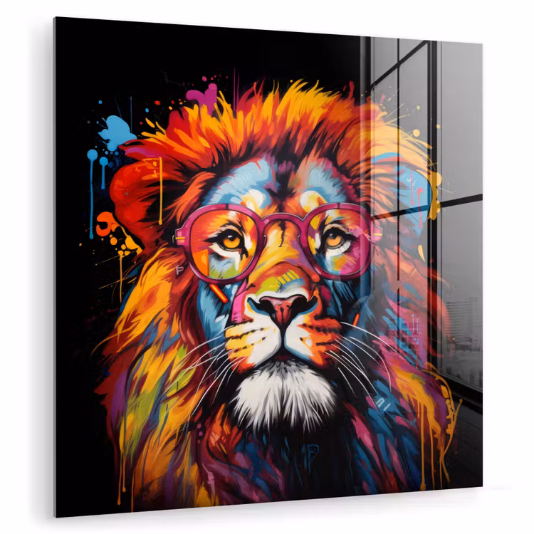 Graffiti - Leeuw - Bril - Zwart plexiglas 5mm klein -zzzproduct_nieuw
