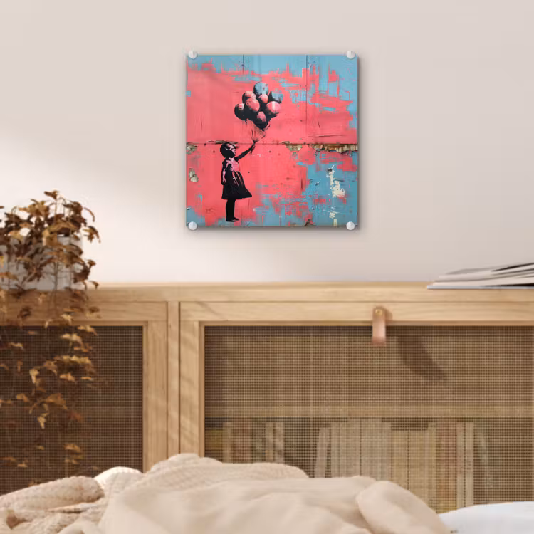 Graffiti - Meisje - Ballon - Banksy - Street art plexiglas 5mm klein -sfeer4
