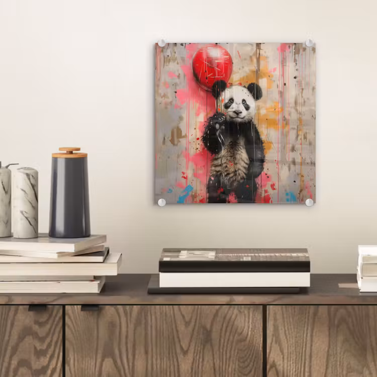 Graffiti - Panda - Ballon - Street art - Banksy plexiglas 5mm klein -sfeer1