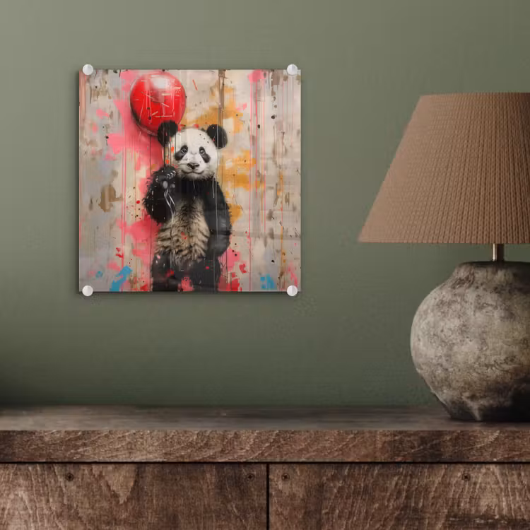 Graffiti - Panda - Ballon - Street art - Banksy plexiglas 5mm klein -sfeer3