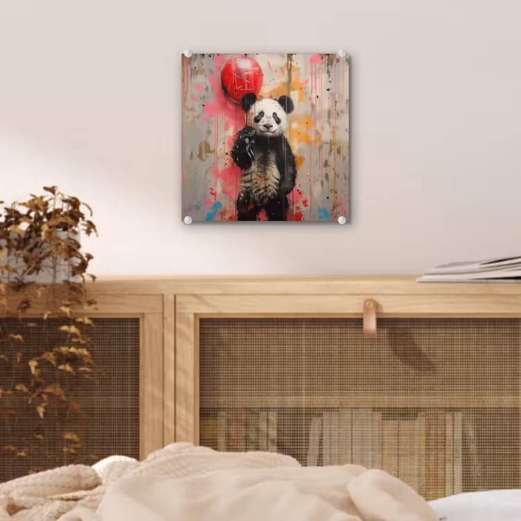 Graffiti - Panda - Ballon - Street art - Banksy plexiglas 5mm klein -sfeer4